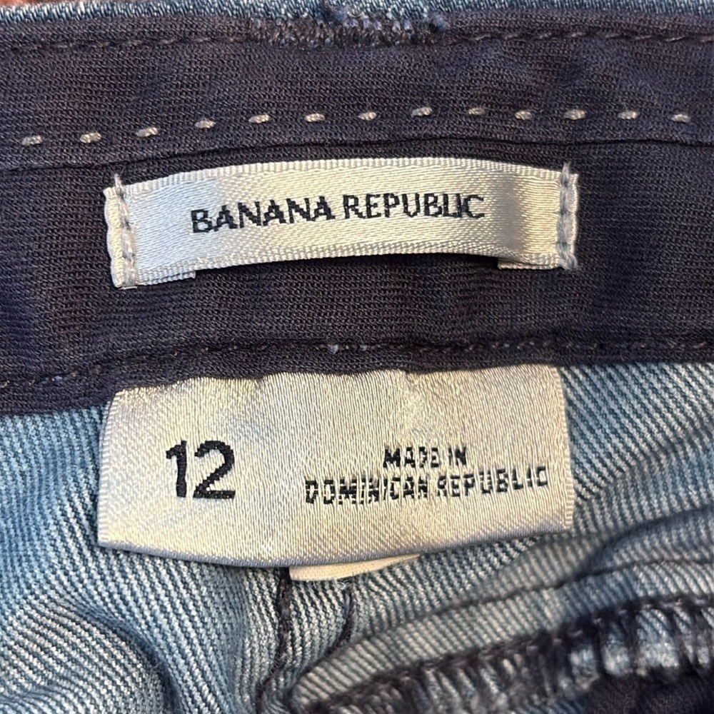 Banana Republic Bootcut Flare Cuff Flap Back Pocket Whisped Blue Denim Jeans 12 - Picture 7 of 15